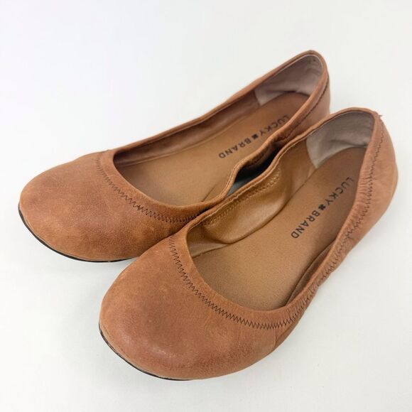 Lucky Brand Emmie Brown Leather Stretch Side Ballet Flats - Picture 3 of 16